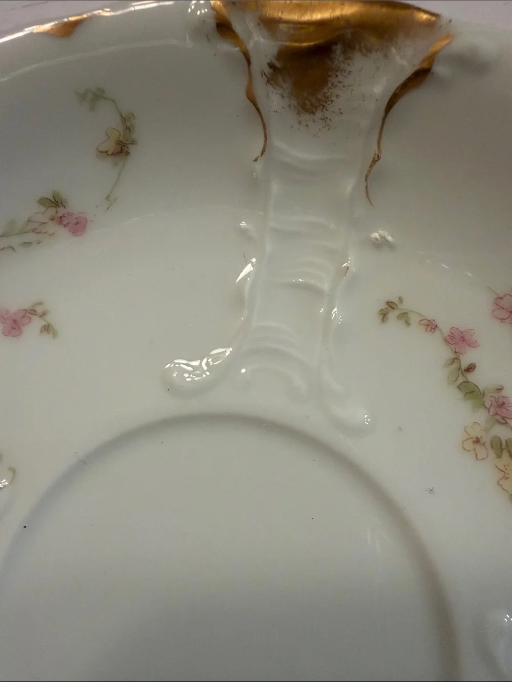 Haviland White Porcelain Saucer Pair with Pink Floral and Gold Accents